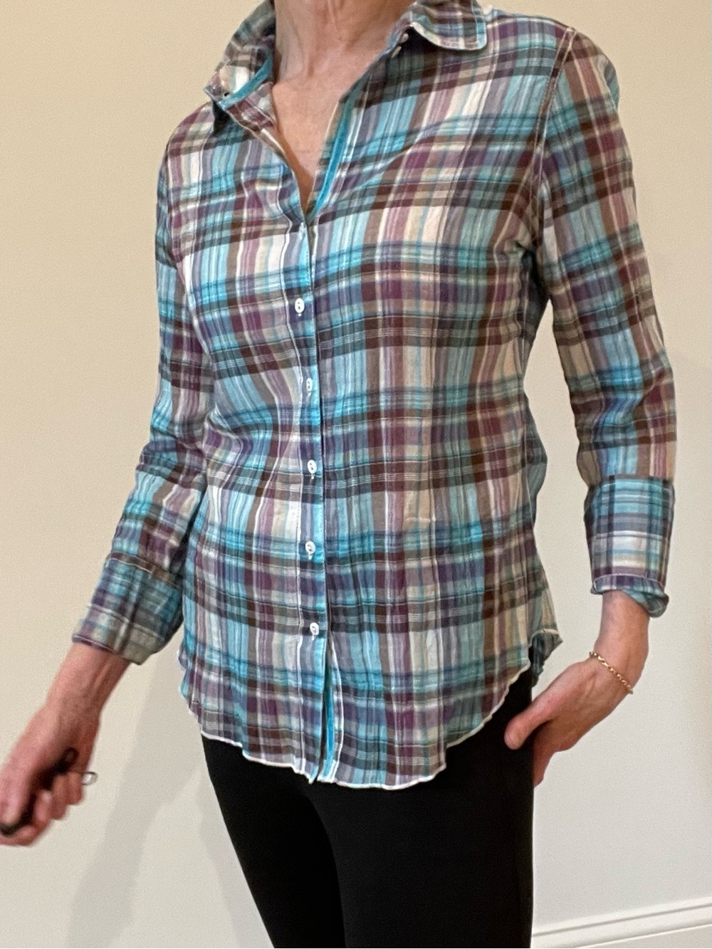 Plaid Button-Down Shirt in Teal and Burgundy